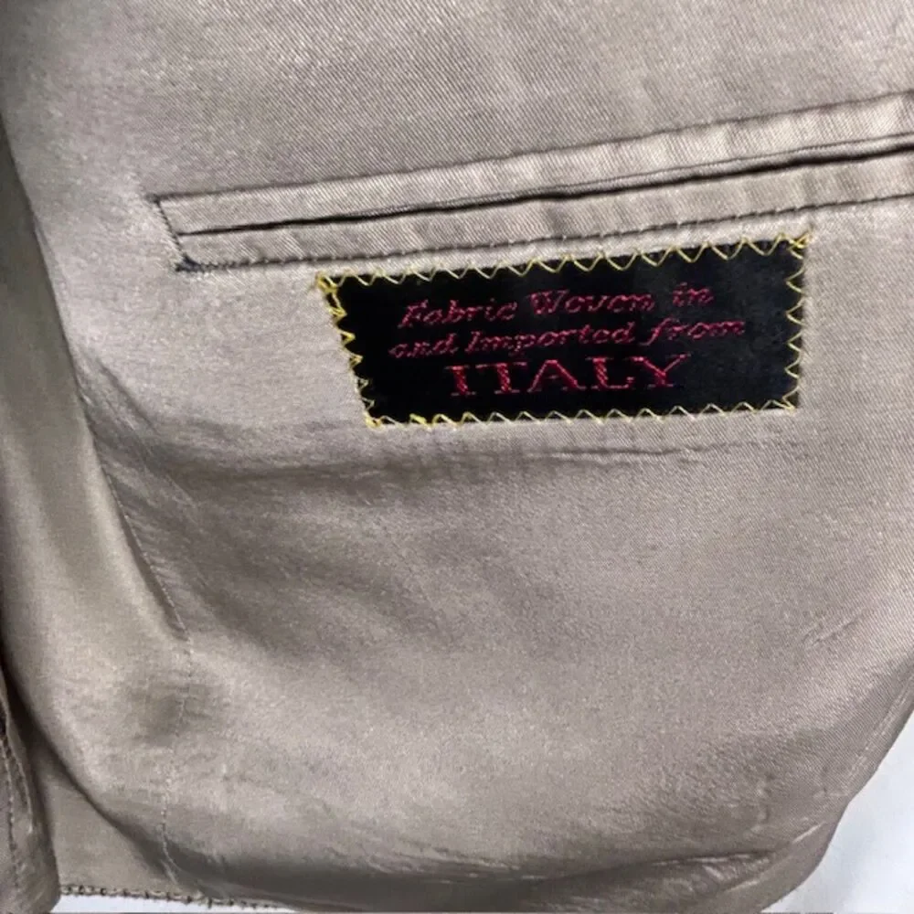 VTG 80s-90s Lavin Paris Men's Designer Beige Tan Texture Weave Suit Jacket Sz 45